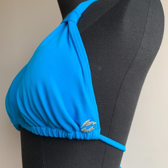 Billabong surf BLUE CRUSH era Vintage bikini solid blue halter top set RARE - Picture 6 of 7